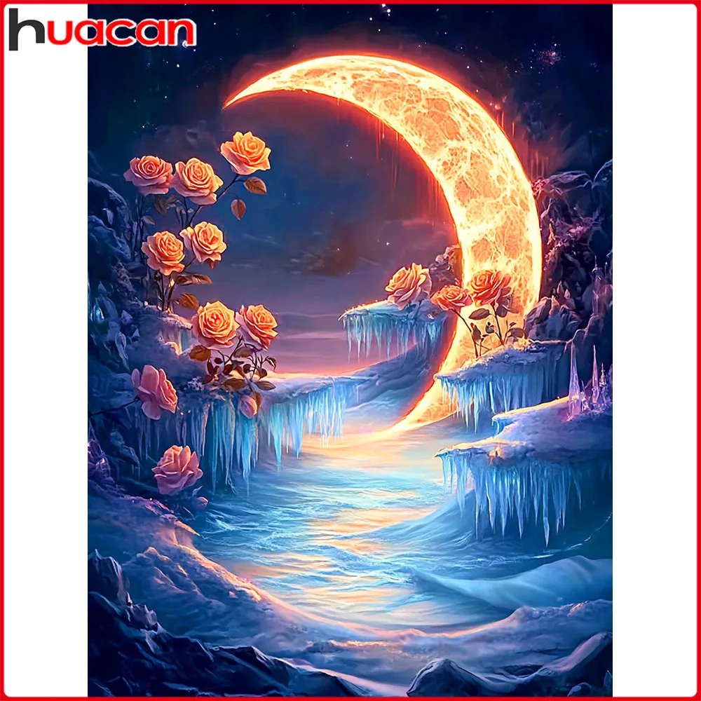 Huacan Vollquadratische und Runde Diamant-Malerei, Mond-Rosen-Diamantmosaik, Blumen-Landschaft, Neues 2026 Geschenk