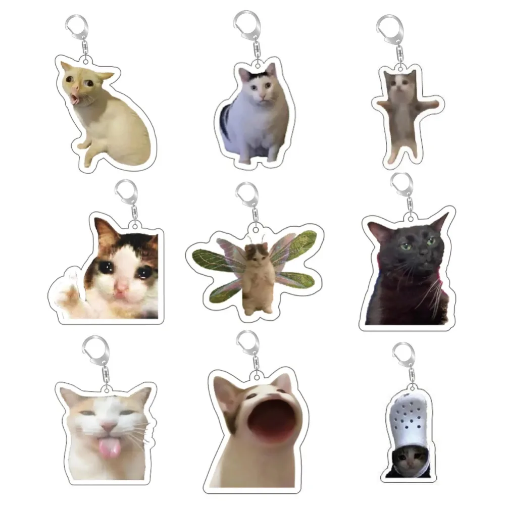 

Diy Creative Acrylic Keychain Cute Funny Abstract Emoticon Cat Animals Phone Accessories Backpack Pendant Friend's Holiday Gifts