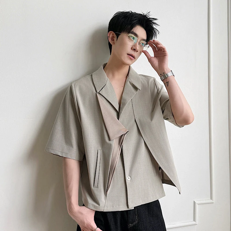WTHT Fashion Men's Patchwork Loose Design Casual Shirts Vintage 2026 Summer Lapel Short Sleeves T-shirts Male 2A3021