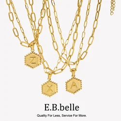 E.B.belle Hexagonal Shape A-Z 26 Alphabet Letters Necklaces For Woman Double Layer Link Chain Gold Plated Initial Necklace