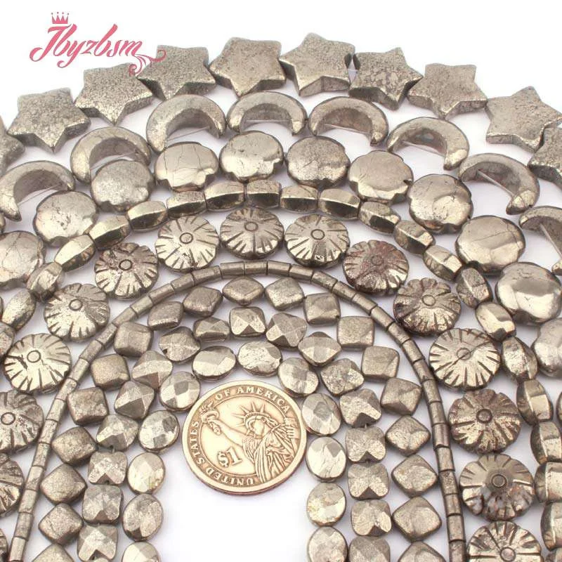 Perles géométriques en pierre naturelle de pyrite grise argentée, 15 pouces, accessoires de bricolage, breloques, pendentif, collier, bracelet, bijoux de direction