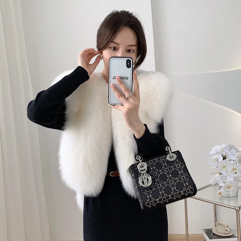 Autumn/Winter New Full Skin Fox Fur Grass Vest Short Korean Fashion Warm Haining Fur Tank Top