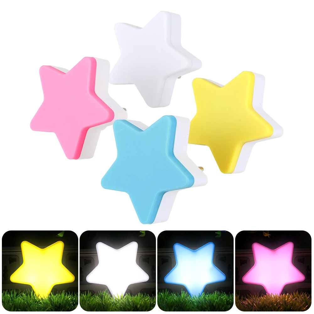 Mini 4 Colors Cute Pentagram Star Intelligent Sensor Lighting Control Small LED Night Light US/ EU Plug Blue Pink White Yellow