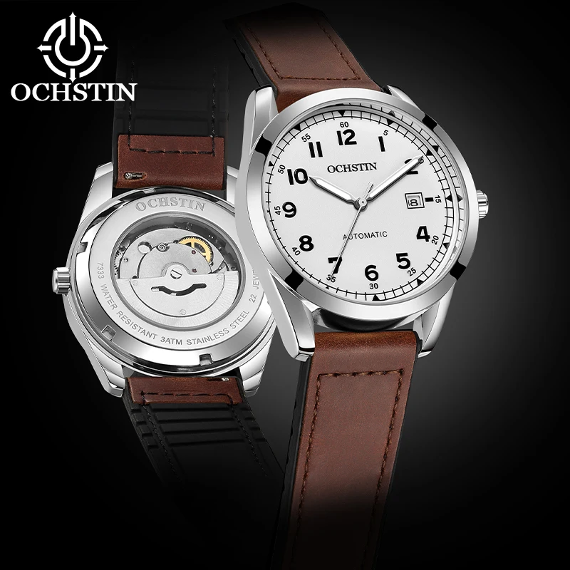 OCHSTIN Mechanical Men Watch Automatic Date Simple Design Quick Release Silicone Leather Strap Magnetic Closure Male Dress Gifts