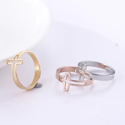 Cazador 2024 Trend Cross Ring Gold Color Open Finger Rings for Women Christian Jesus Stainless Steel Jewelry Friends Gifts New