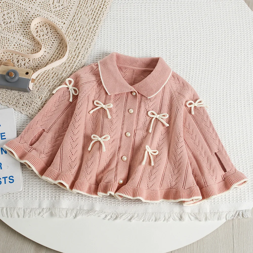 

Fashion Dolman Sleeve Girl Clothes Sweater Cloak Children Coats Spring Autumn Bowknot Loose Coats For Girls Outfits Tops Jackets