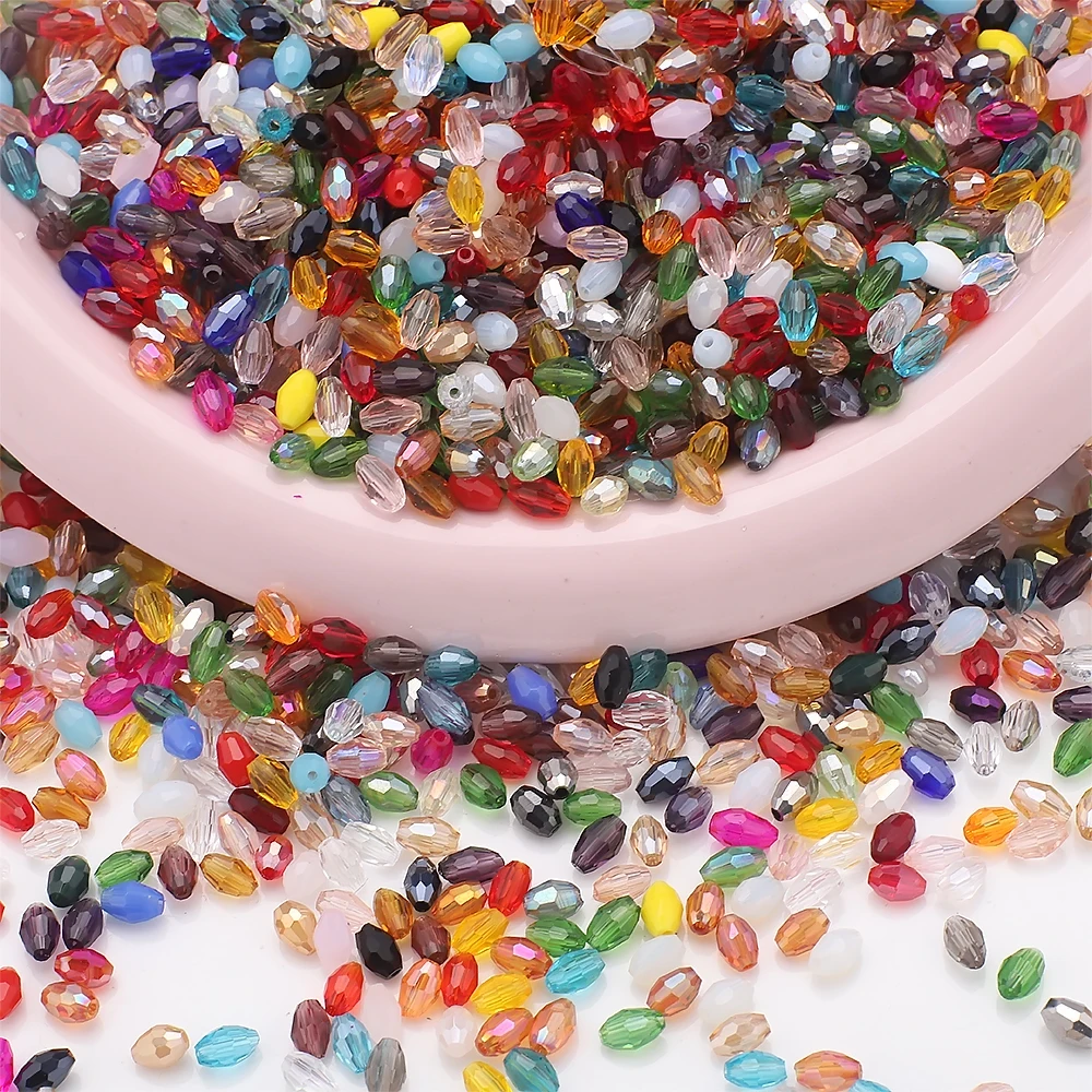 200Pcs/Lot 3x5mm Rice Grains Faceted Crystal Beads Oval Shape Glass Crystal Loose Spacer Beads for Jewelry Making Bracelet DIY