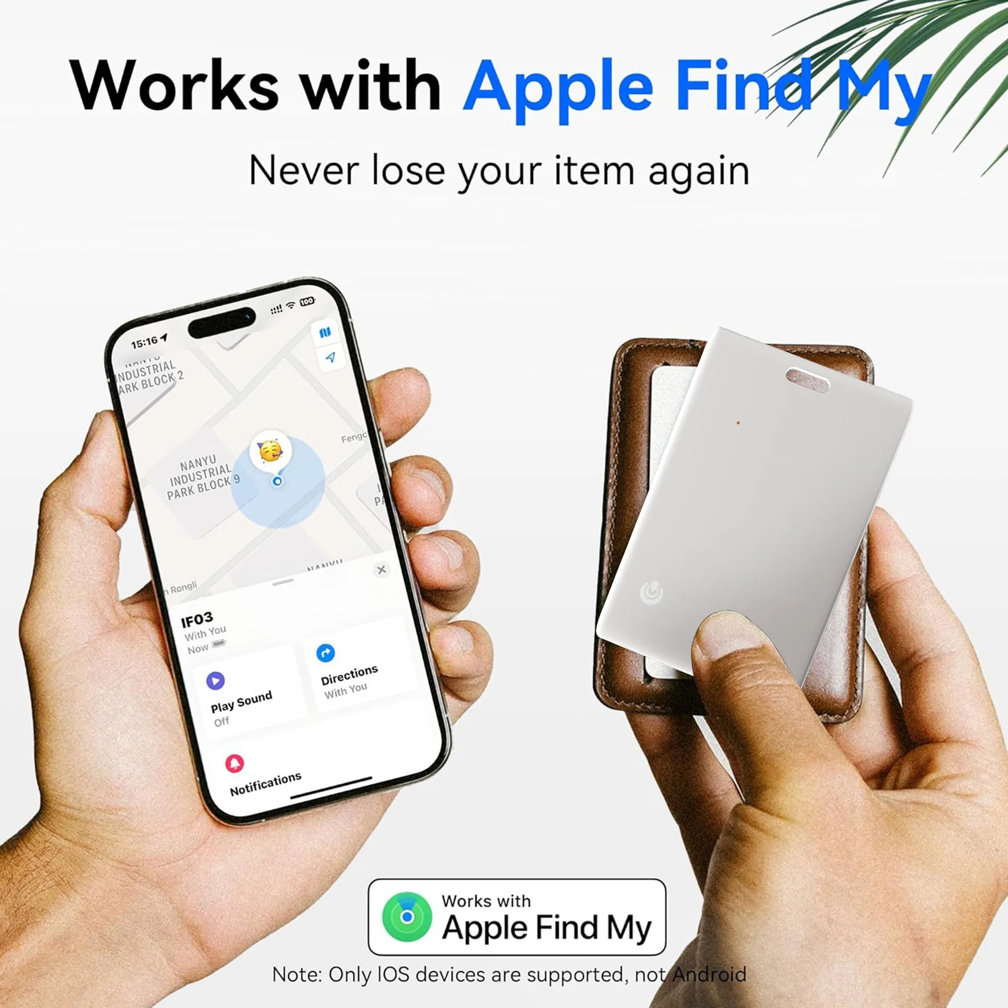 Anti-loss Tracker for Apple Work with IOS Find My Slim Card Locator Smart Tag Finder Bag Wallet Keys Air Tag （only IOS)