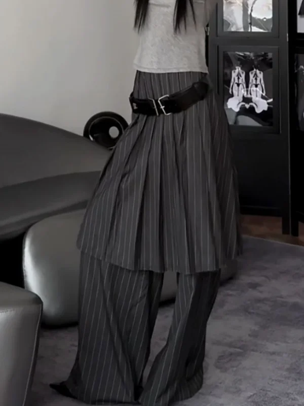 حجم كبير عادية فضفاض خطوط عمودية تنوعا بنطال ذو قصة أرجل واسعة المرأة الجديدة Sle Ele تصميم كاذبة قطعتين تنورة السراويل