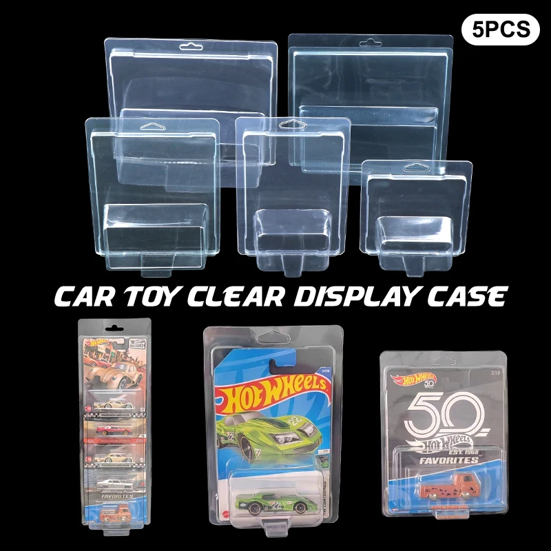 5Pcs Car Toy Transparent Display Case Hotwheels Protective Shell Boulevard Team Transport Model Card Board Collect Boys Gift