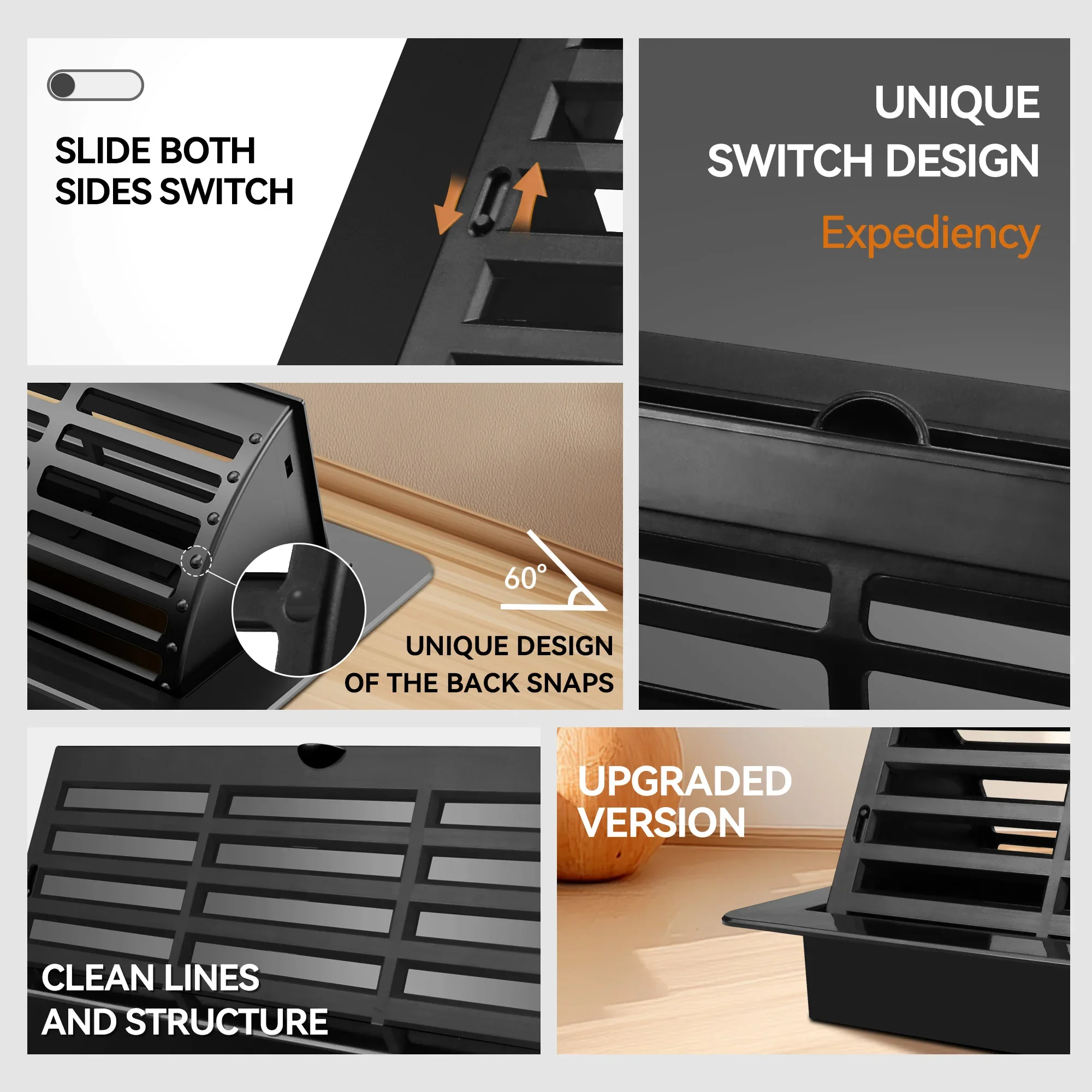 Floor Vent Covers 4 X 10 Inch, Adjustable Air Vent Deflectors for Home Floor, Sidewall, Office or Ceiling Black Floor Register image 6