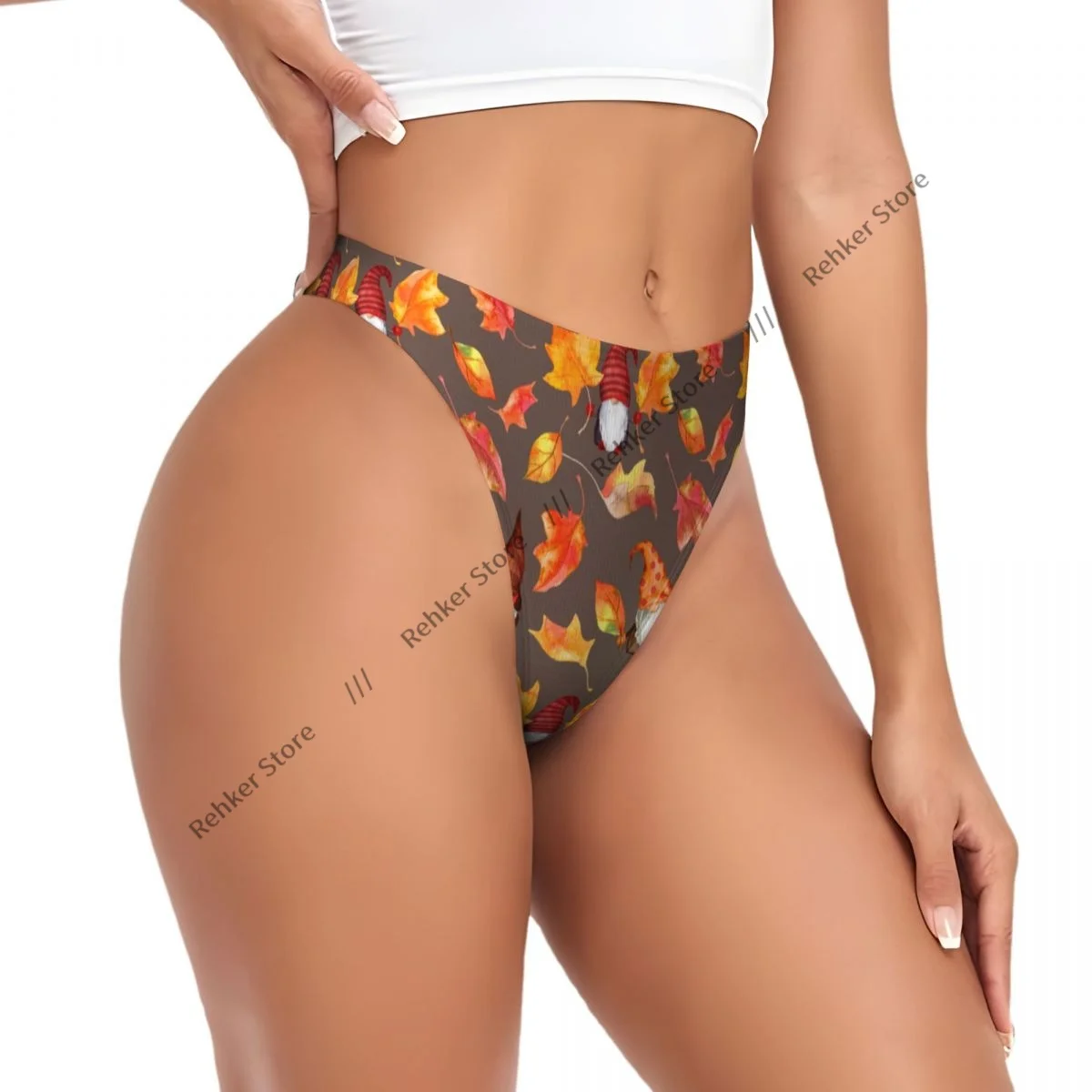 Thongs For Women V Waist G-String Panties Autumn Gnome Family With Leaves Underwear Breathable Underpants