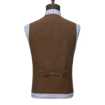 Wool Tweed Men's Suits Vest for Groomsmen Wedding Lapel Casual Slim Business Vests Sleeveless Waistcoat Male Gilet Homme Vests 5