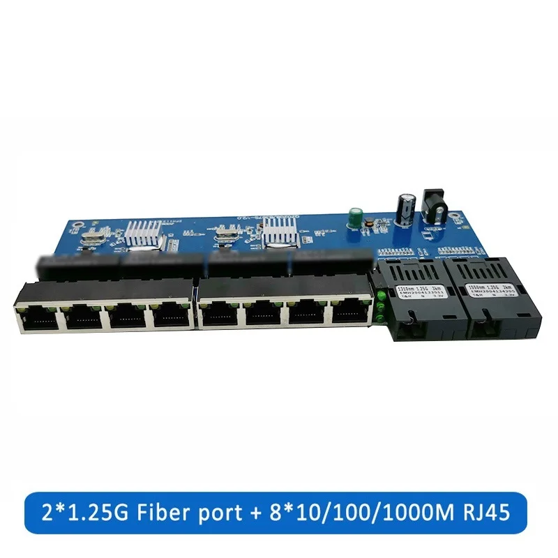 

Top Media Converter Fiber Optical Gigabit Ethernet switch PCBA 8 RJ45 UTP and 2 SC fiber Port 10/100/1000M Board PCBA 6 pieces