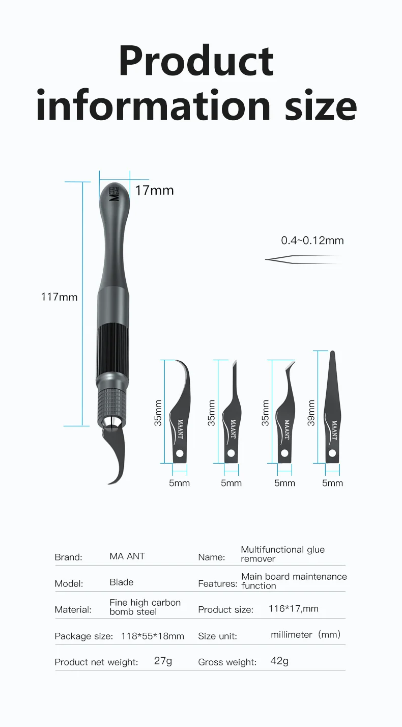 Imagem -06 - Maant-multifuncional Glue Remoção Kit Knife Cpu Nand Baseband Chip Edge Glue Removendo Tool Lâmina de Limpeza Raspar Pry