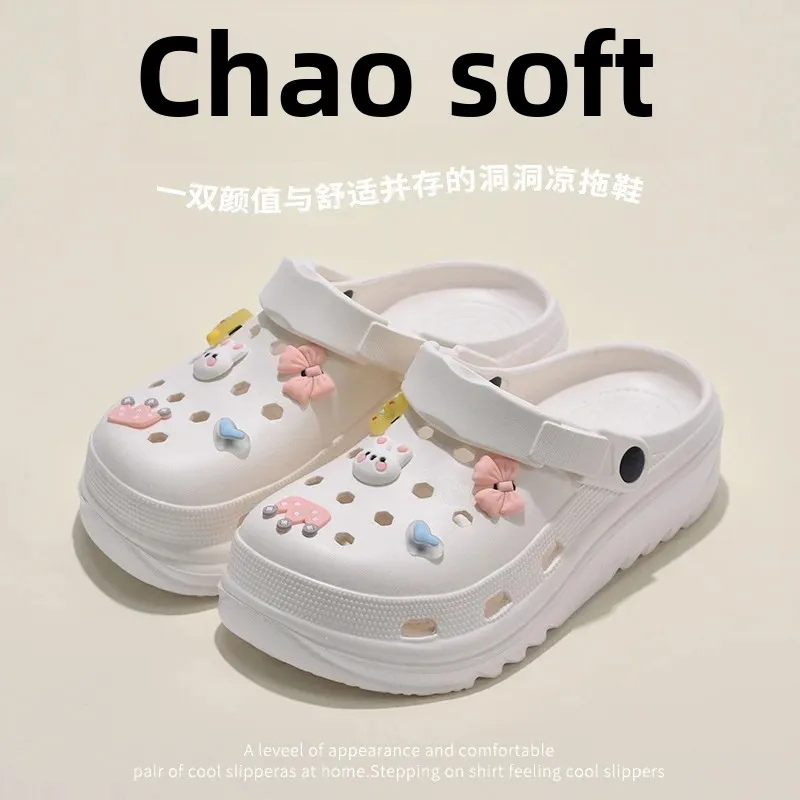 Cute White Rabbit EVA Clog Shoes Summer Outdoor Anti-Slip Odorless Head Cover Beach Sandals For Men And Women