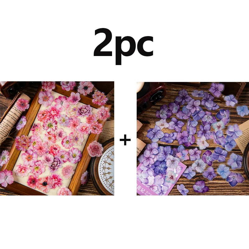2 шт. прозрачные цветочные наклейки из водонепроницаемого ПЭТ-материала, подходящие для украшения канцелярских товаров, дневников, альбомов и т. д.