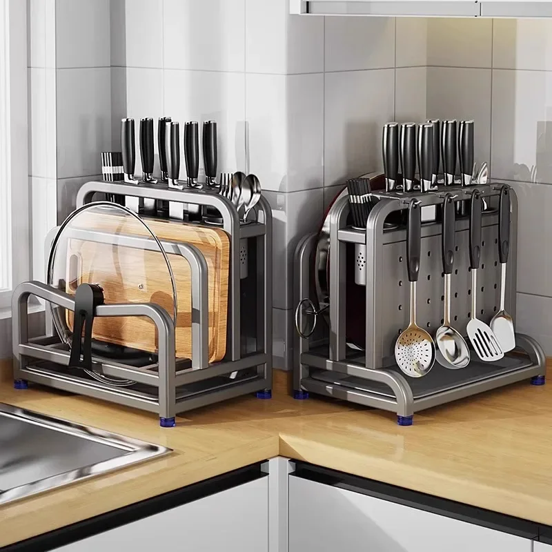 

Stainless steel kitchen tool holder rack, anvil cutting board tool multi-functional integrated storage rack