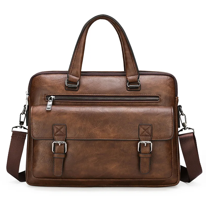 

Fashion Men'S Shoulder Portable Pu Leather Handbag Business Briefcase Travel Man Crossbody'S Brand Men Bag 14-Inch Laptop Bag'
