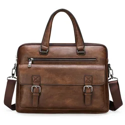 2024 Men Briefcase Bag High Quality Business Famous Brand PU Leather Shoulder Messenger Bags Office Handbag 14 inch Laptop Bag