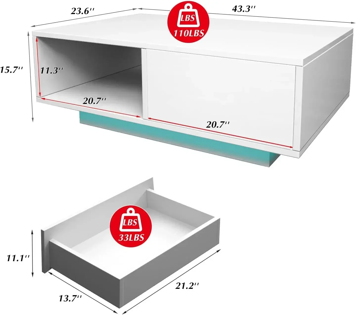 

Хит продаж: Светодиодный белый журнальный столик для гостиной с выдвижным ящиком и 16-цветной подсветкой, 43,3 дюйма, глянцевый, современный, с отсеком для хранения