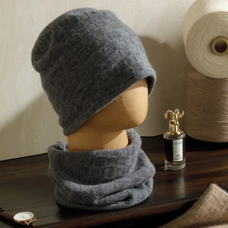 Men's A-Class 100% Pure Cashmere Knitted Hat Casual Warm Thick Autumn Winter Solid Color Square Fashion Cap for Cold Weather