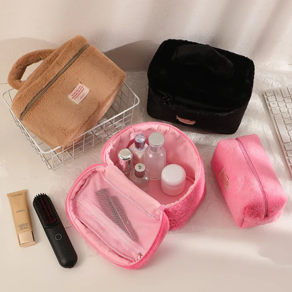 New Korean Capacity Large Plush Portable Makeup Bagsolid Color Toiletries Bag Student Minimalist Skincare Storage Bag for Women