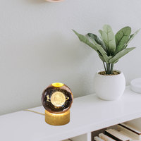 2pcs LED Light Base for Crystal Art 12cm Round Wood Snowball Holder USB Charging Warm Light Night Stand Display Base