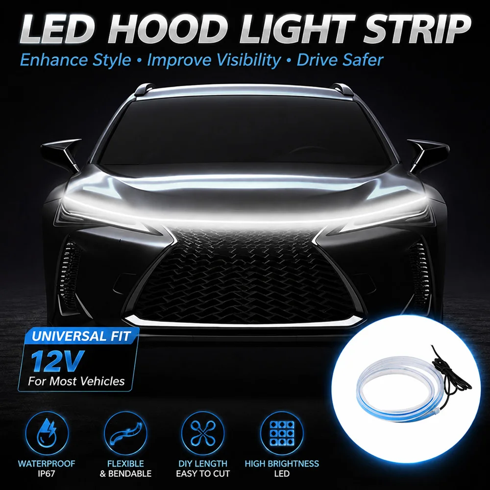 Flexible LED Engine Hood Light Strip Dynamic Scan Startup Animation Daytime Running Light Universal Auto Front Hood Decor Lamp