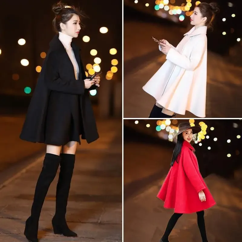 Autumn Winter Plus Size Women Coat Woolen Cloth Cloak Loose Overcoat Female High Quality 2024 Manteau Femme Hiver Oversize Q323