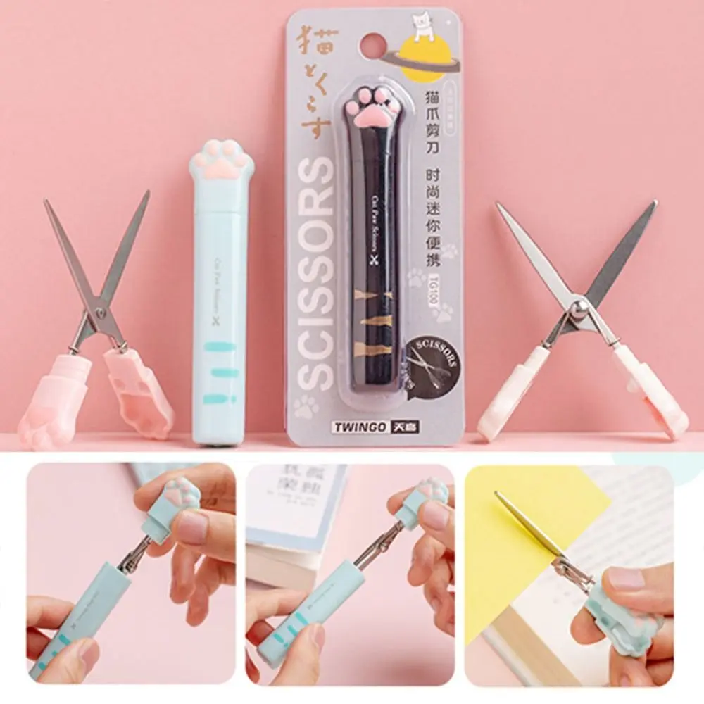 Portable Plastic Cat Paw Scissors Cartoon Folding Scissors Stationery Stainless Steel Cartoon Scissors