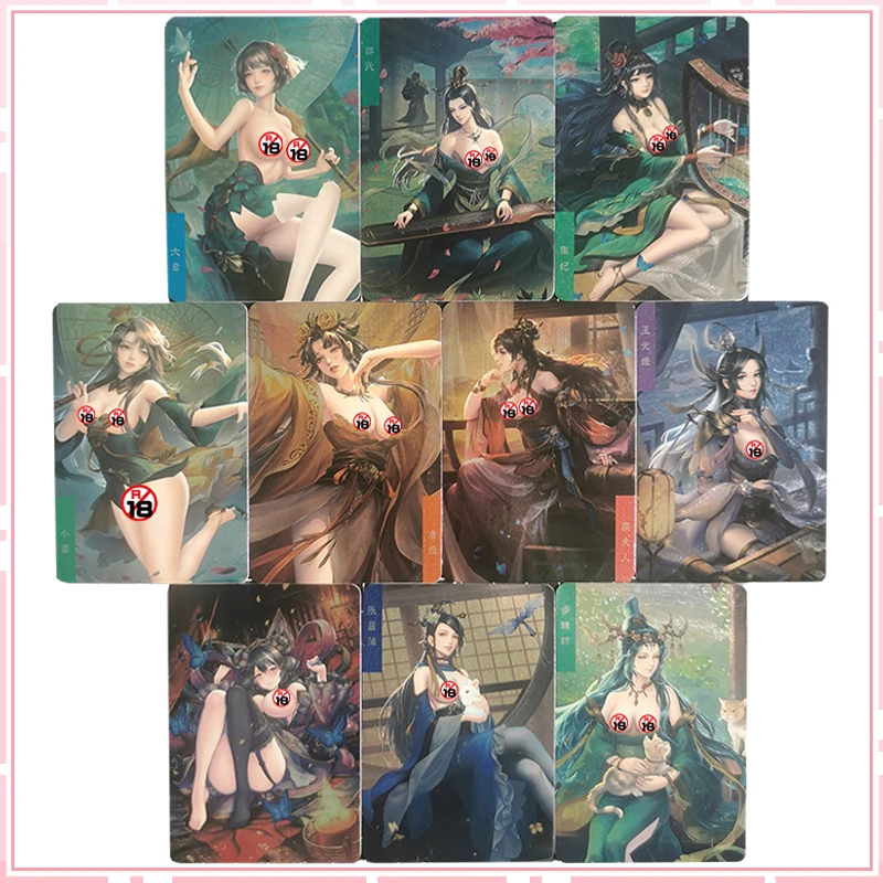 In Stock 10Pcs/set Romance of The Three Kingdoms Xiaoqiao Diaochan Wang Yuanji Zhoufei Sexy Anime Wife Game Collection Cards Toy