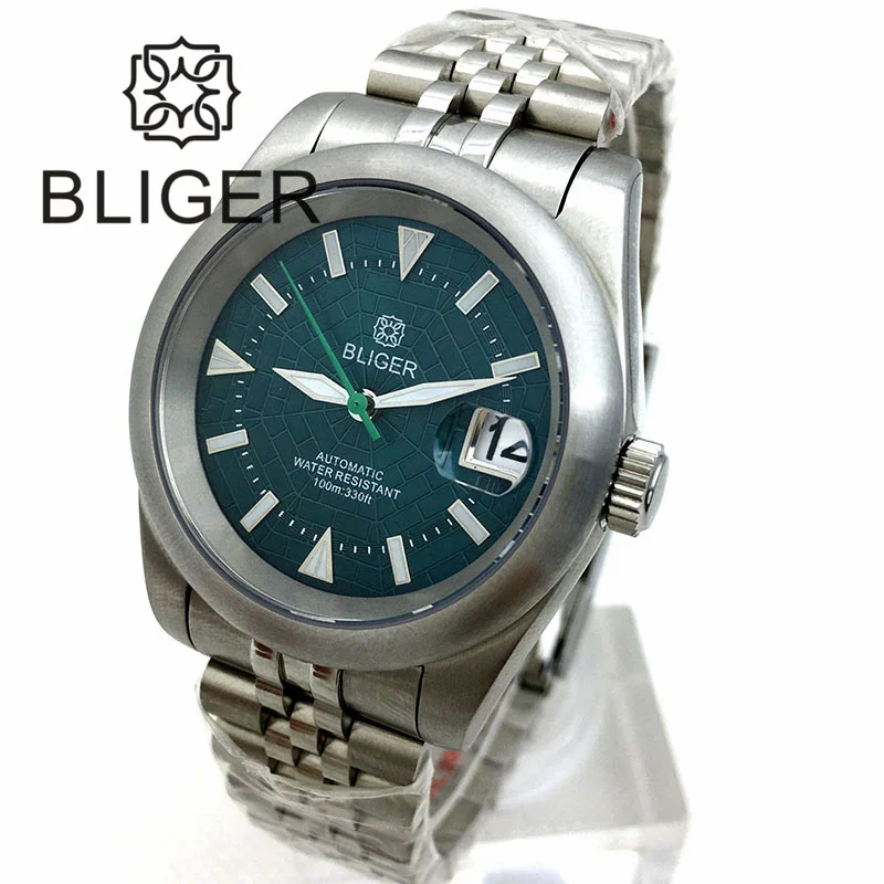 BLIGER 36mm/39mm NH35A Automatic Watch For Men Turquoise Green Dial Sapphire Glass Luminous Index Jubilee Bracelet Date Function