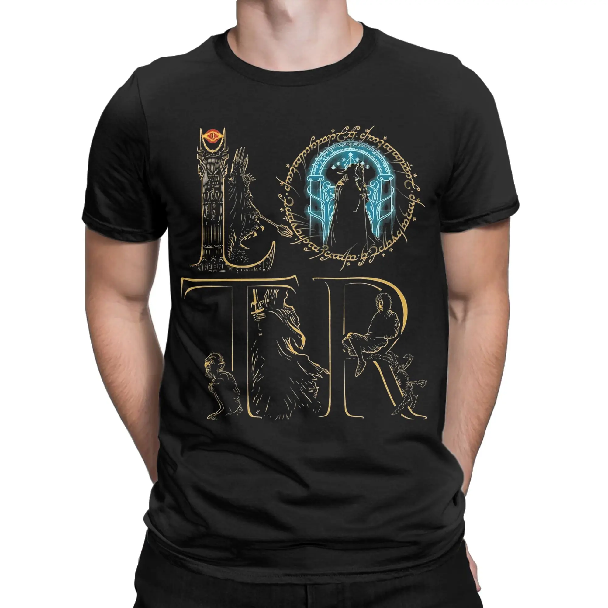 Men Best Letters L-Lords Of The R-Rings T Shirt  Pure Cotton Clothing Vintage Short Sleeve O Neck Tee Shirt 4XL 5XL T-Shirts
