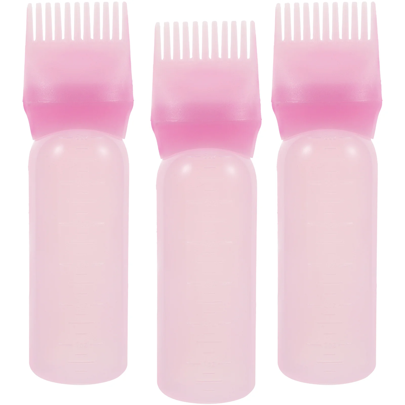 3 Pcs Applicator Bottle for Dispensing Medicine Water Comb Hair Oiling Oiler Pink Plastic