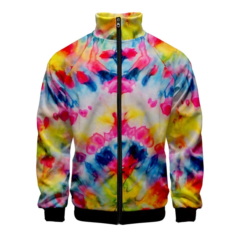 

New Tie-dye 3D Digital Print Stand Collar Zipper Jacket Men/Women Long Sleeve Jackets Streetwear Comfy Clothes Male Cheap Coats