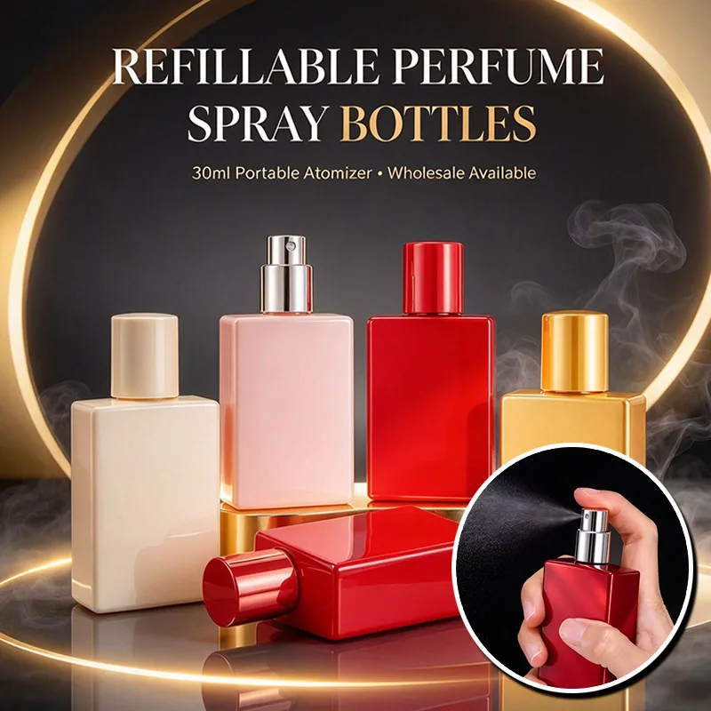 10/20pcs 30ml Empty Square Perfume Spray Glass Bottles Refillable Cosmetic Vial Portable Fine Mist Atomizer Dispenser Containers