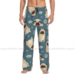 Mens Casual Pajama Long Pant Loose Elastic Waistband Funny Pug Cozy Sleepwear Home Lounge Pants