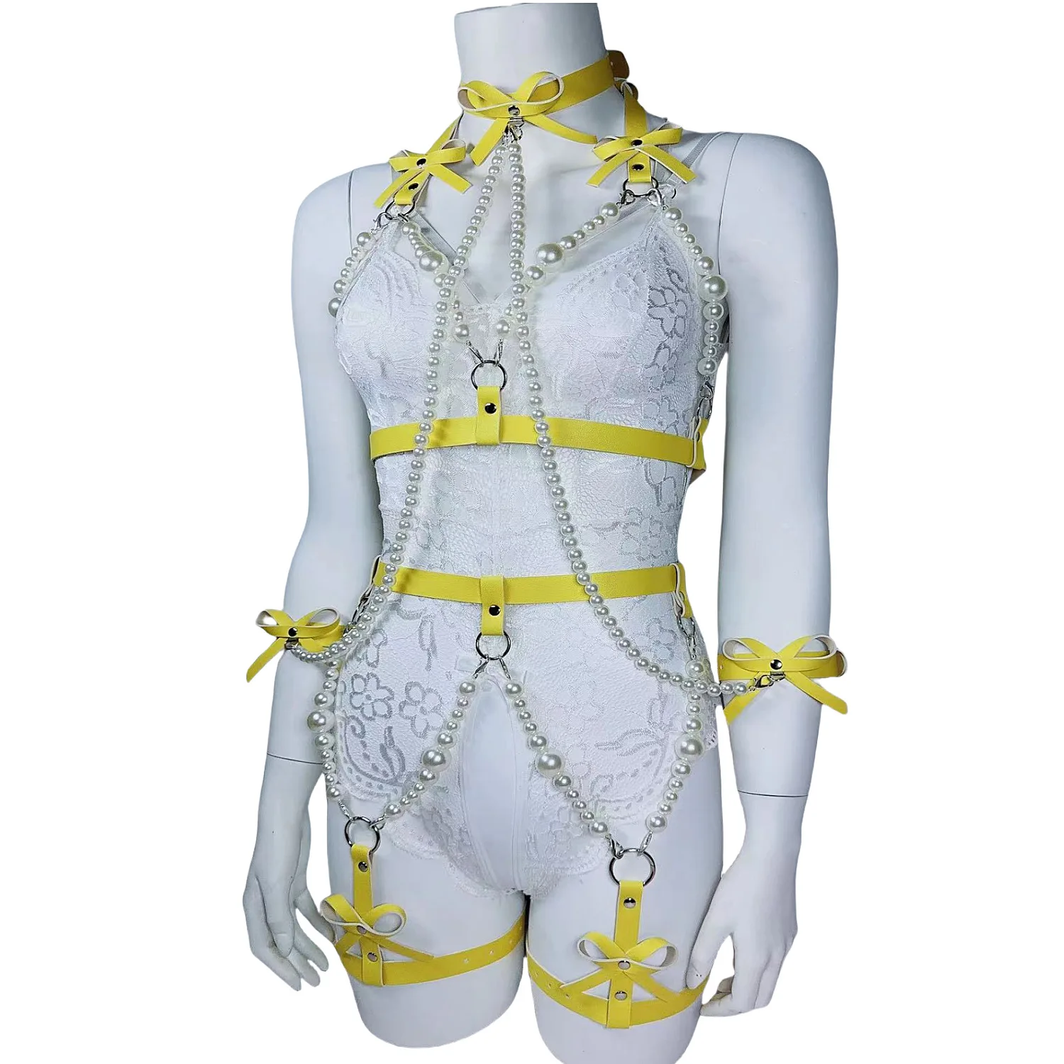 

Сексуальный кожаный жемчужный комплект ремней для тела, женский бант, нагрудная цепочка, колье, эротическое белье, фетиш, горячие чувственные аксессуары для взрослых XXX