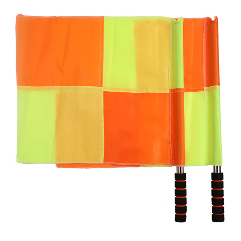 

2 Pcs Referee Flag Banner Flags Commanding Waving Football Competition Signal Lattice for Match Stainless Steel Soccer Hand