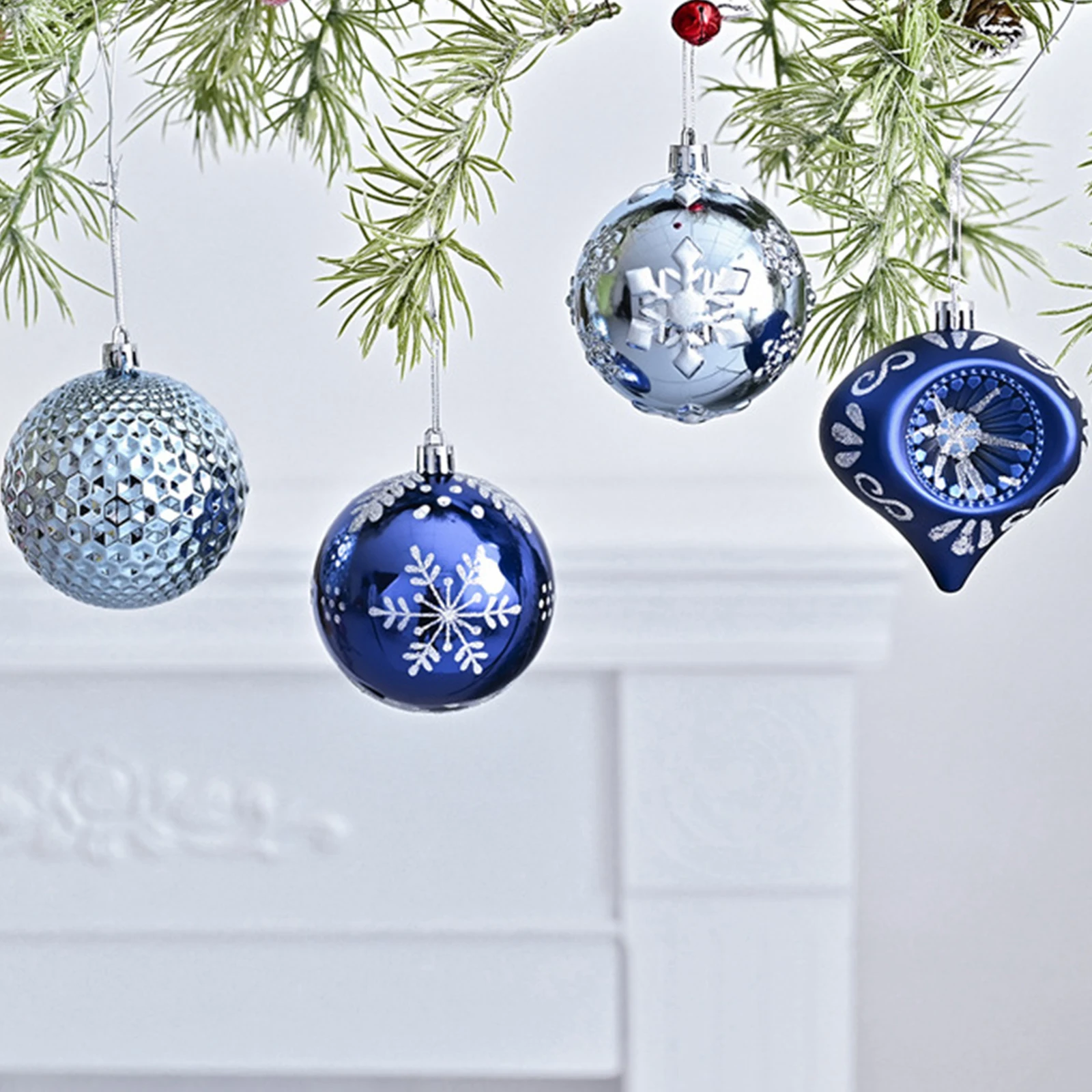 

12PCS Christmas Exquisite Ball Blue Style Merry Christmas Party Hanging Ball Pendant Xmas Ambiance Decorative Ball Gift Set