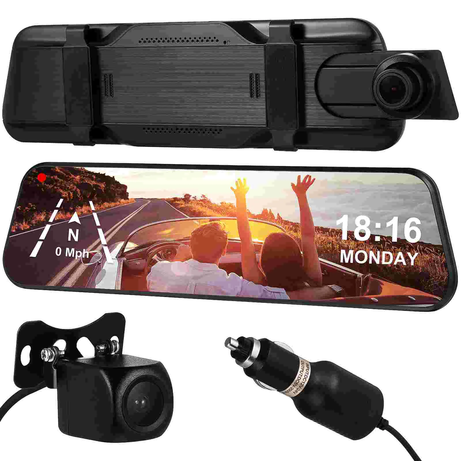 

Car Mirror Dash Camera Streaming Media Driving Recorder Rearview Dual Lens Reversing Image Full Screen Touch Front & And Abs