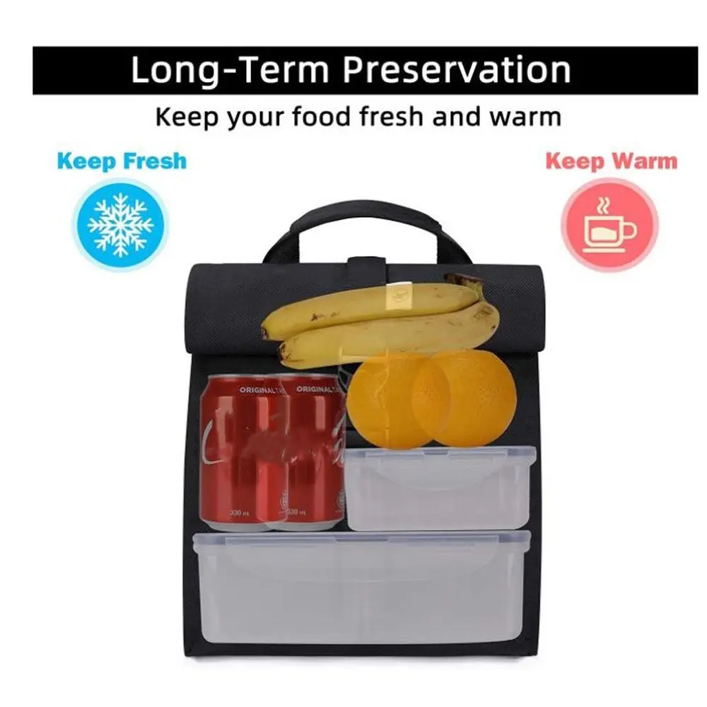 Adjustable Shoulder Strap Insulated Lunch Bag Lightweight Roll Top Insulated Meal Container Portable Shock-resistant