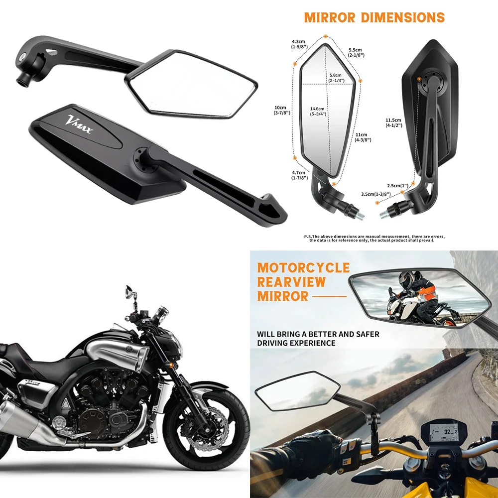 HD Motorcycle Mirrors Convex 18-32mm 360° Vibration Dampening For YAMAHA NMAX VMAX TMAX XMAX Vmax VMAX1200 VMAX1700 Deluxe
