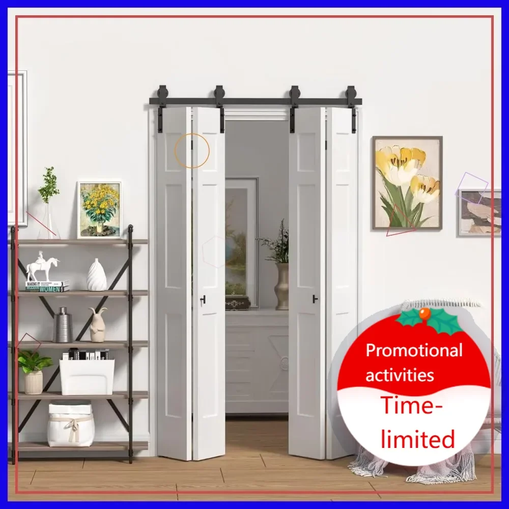 

Hot sales84" Double Bifold Sliding Barn Door Hardware Kit for Closet Doors, Smooth Quiet Motion, Top/Side Mount Wheels