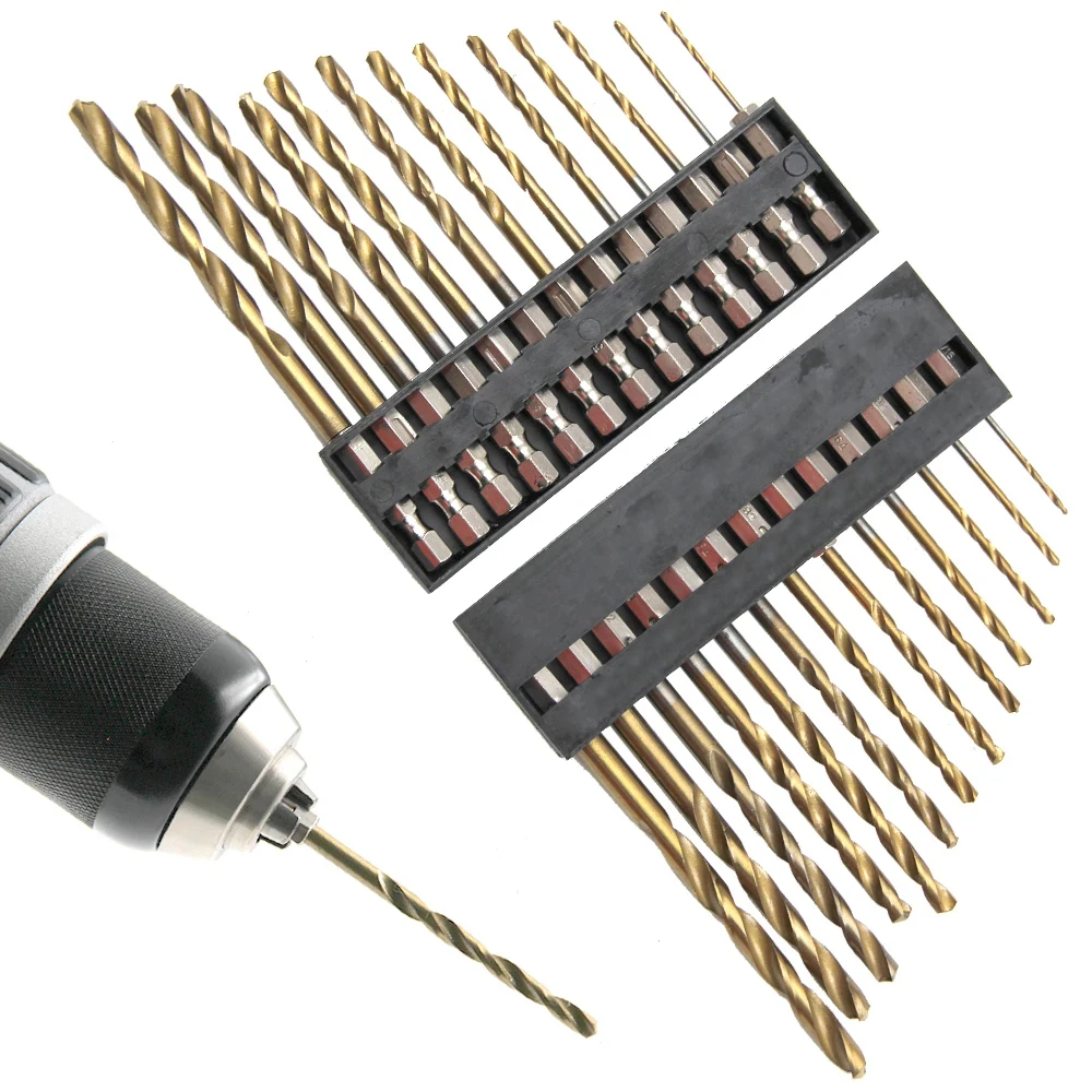 مجموعة رؤوس مثقاب تويست من التيتانيوم مكونة من 13 قطعة - ساق سداسية 4241 فولاذ عالي السرعة للخشب والبلاستيك وسبائك الألومنيوم، تغيير سريع، 1.5 مم - 6.5 مم #3