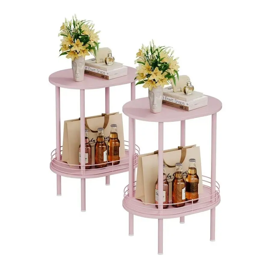 

Набор из 2-х приставных столиков, маленький современный круглый столик с местом для хранения, 2-уровневый приставной столик для небольших помещений: гостиная, спальня, детская комната, 2 шт.