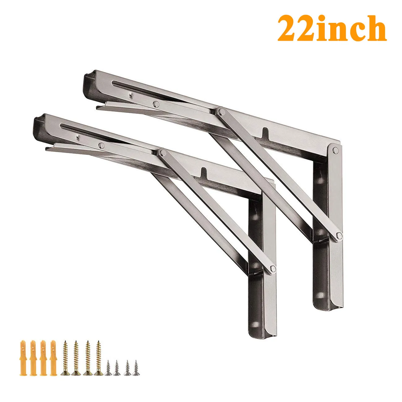 

Stainless Steel 22'' Folding Shelf Bracket Heavy Duty DIY Wall Mounted Collapsible Shelf Bracket Space Saving for Table Work Ben
