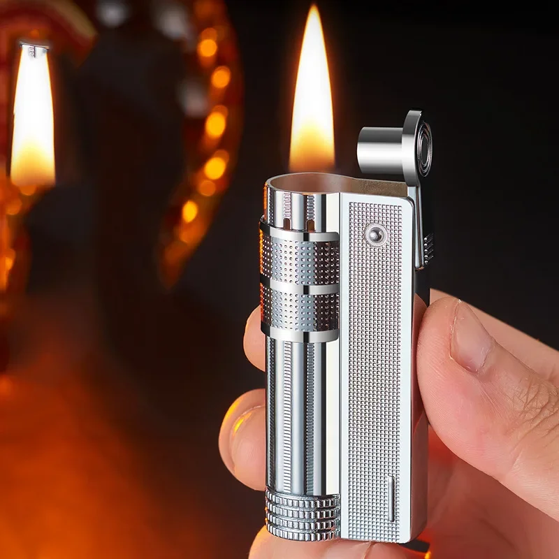 Classic Retro Vintage Portable Push Ignition Lighter Mini Metal Windproof Grinding Wheel Flint Kerosene Lighter