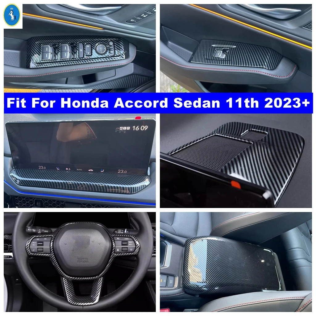

Carbon Fiber Look Auto Armrest Box / Steering Wheel / Window Lift Button Decor Cover Trim For Honda Accord Sedan 11th 2023 2024